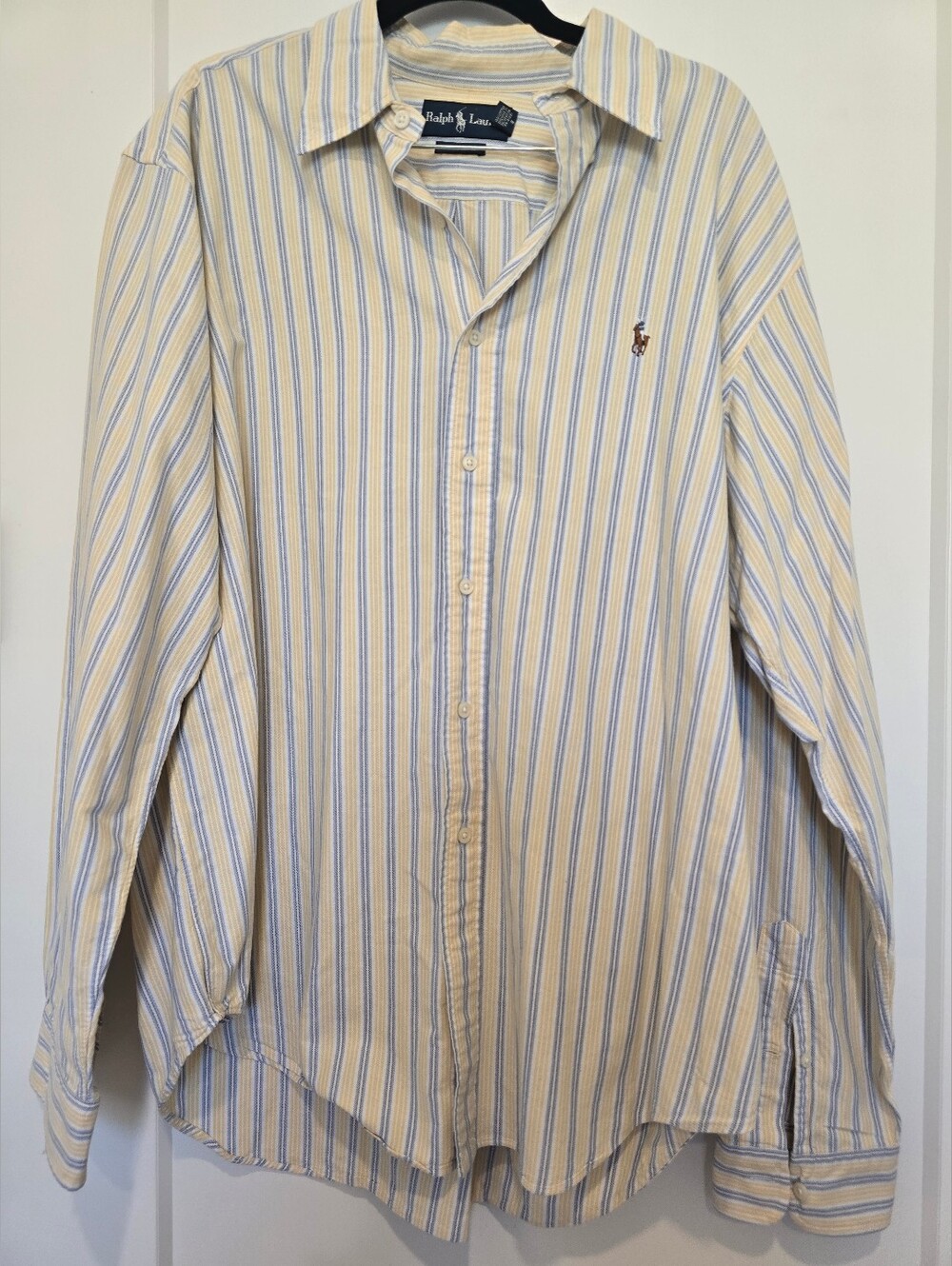 Polo by Ralph Lauren Butter Yellow Light Blue Striped Dress Shirt 100% Cotton